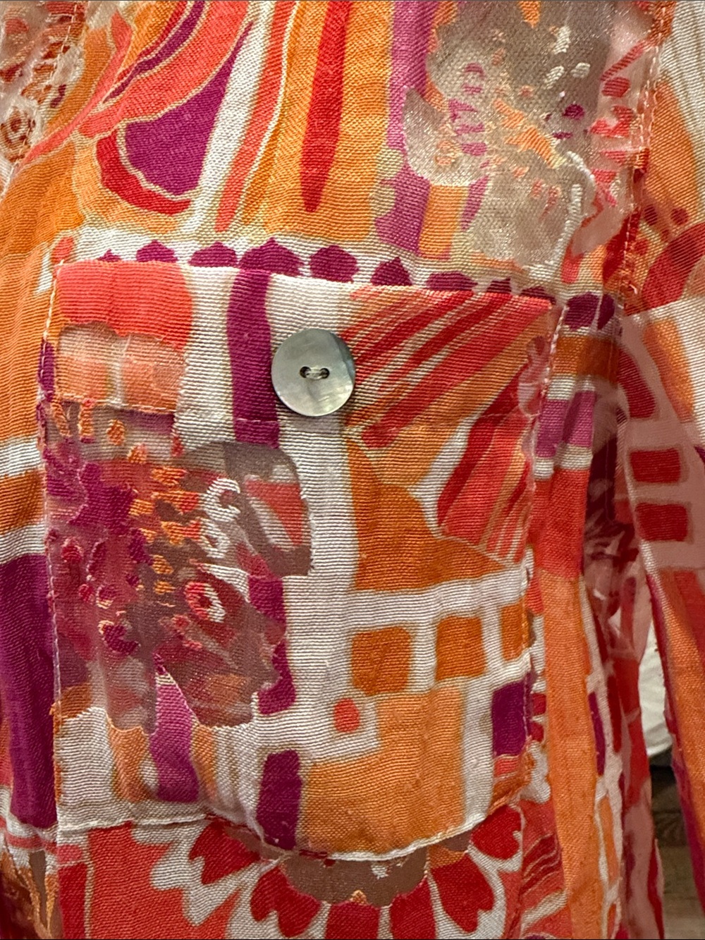 Ruby Rd. Vibrant Orange & Pink Patterned Button-Up Blouse - Picture 3 of 9